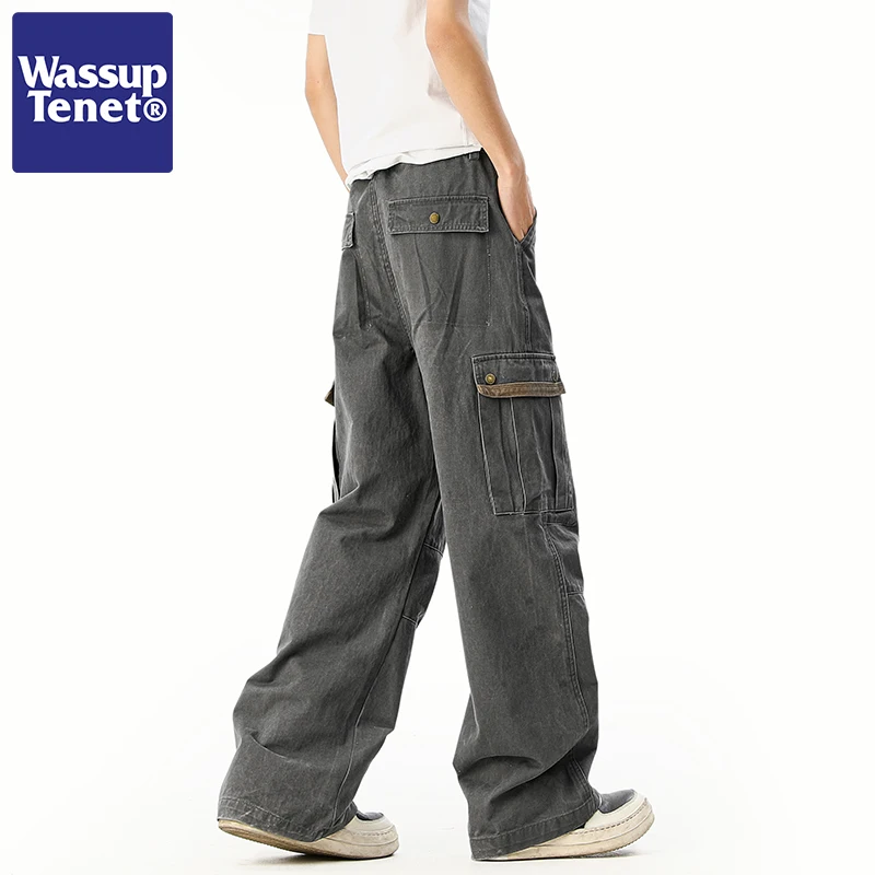 Wassup Tenet Vintage Work Pants Men's Spring Trendy Brand Weathered CleanFit Loose Wide Leg Long Pants Casual Straight Leg Co...