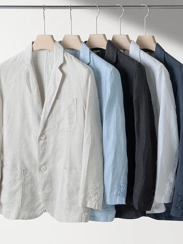 

Men's Casual Linen Suit Jacket Thin Single Piece Spring Summer Fashion Urban Style Breathable Comfortable Loose Fit Long Sleeve