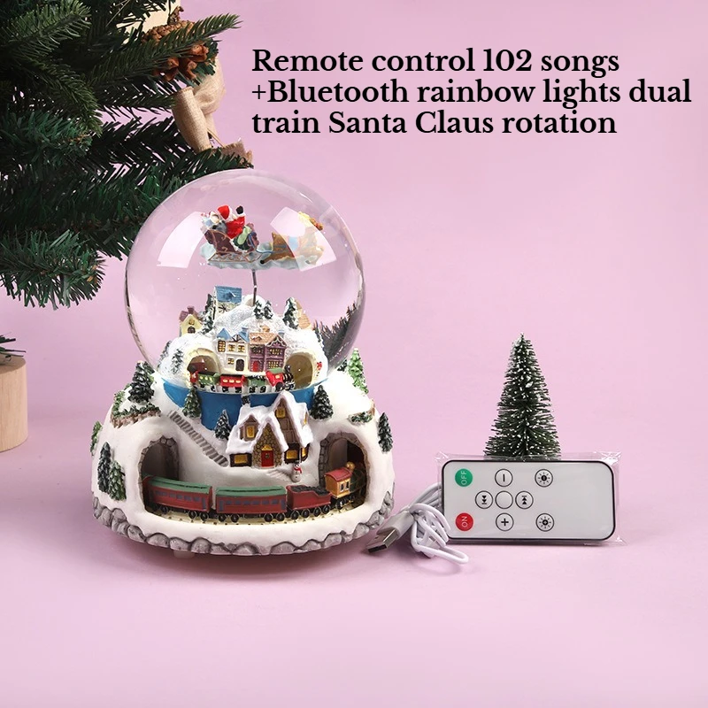 Christmas Crystal Ball Snowflake Elderly Double Train Carriage Music Box Home Decoration Crafts Unique Gift