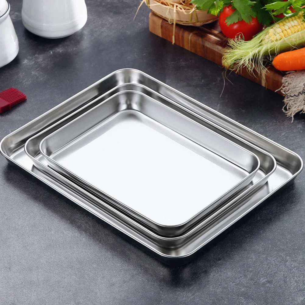 

2 PCS Baking Tray Bake Pan Non Restaurant Bakeware Premium with Net Rack Flat Bottom Kitchen Plate Tableware