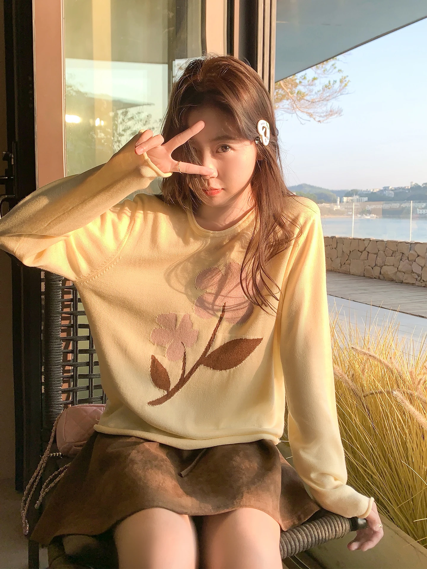 

Новая весенняя женская тонкая вязаная кофта свободного кроя с длинными рукавами, желтая, в корейском стиле, для ранней весны