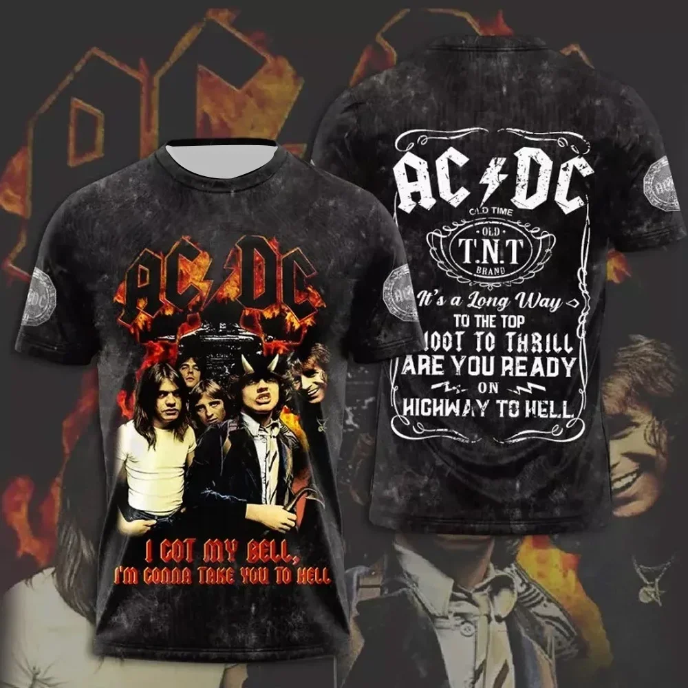 Fashion Creative AC/DC Printed Men's Rock Band 3D T-shirt Summer Trend Street Round Neck Short Sleeved Top Loose Unisex Clothing