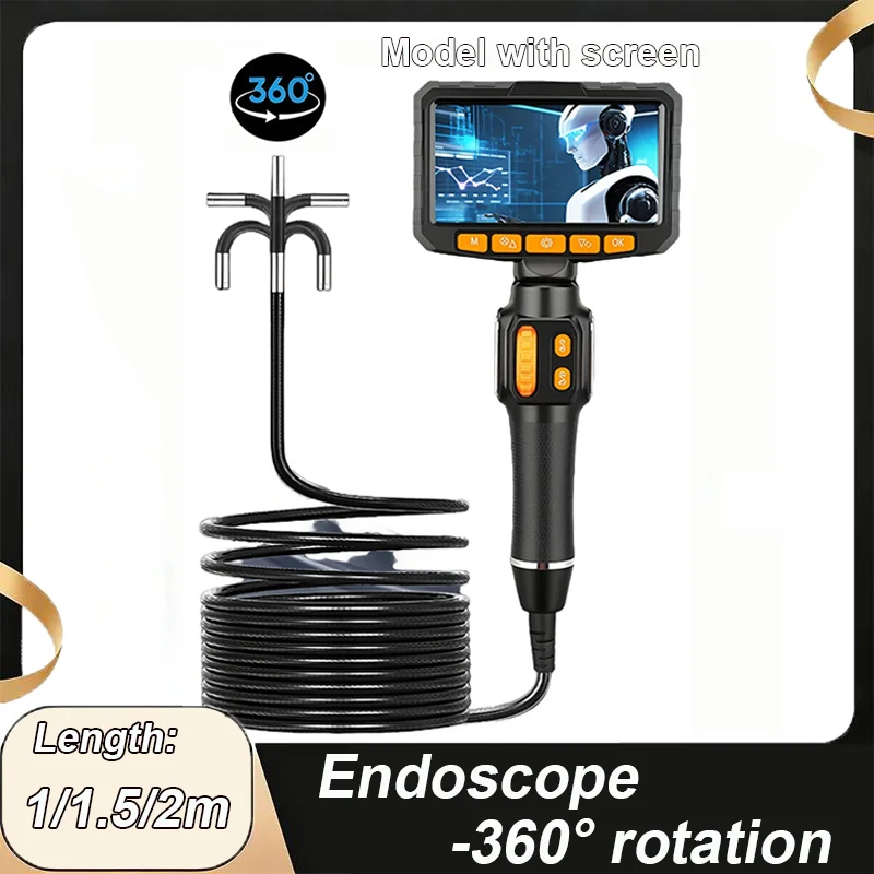 360 ° rotating dual-lens endoscope, 3.9/6.0MM 5-inch IPS endoscope inspection camera, automotive mechanical industrial endoscope