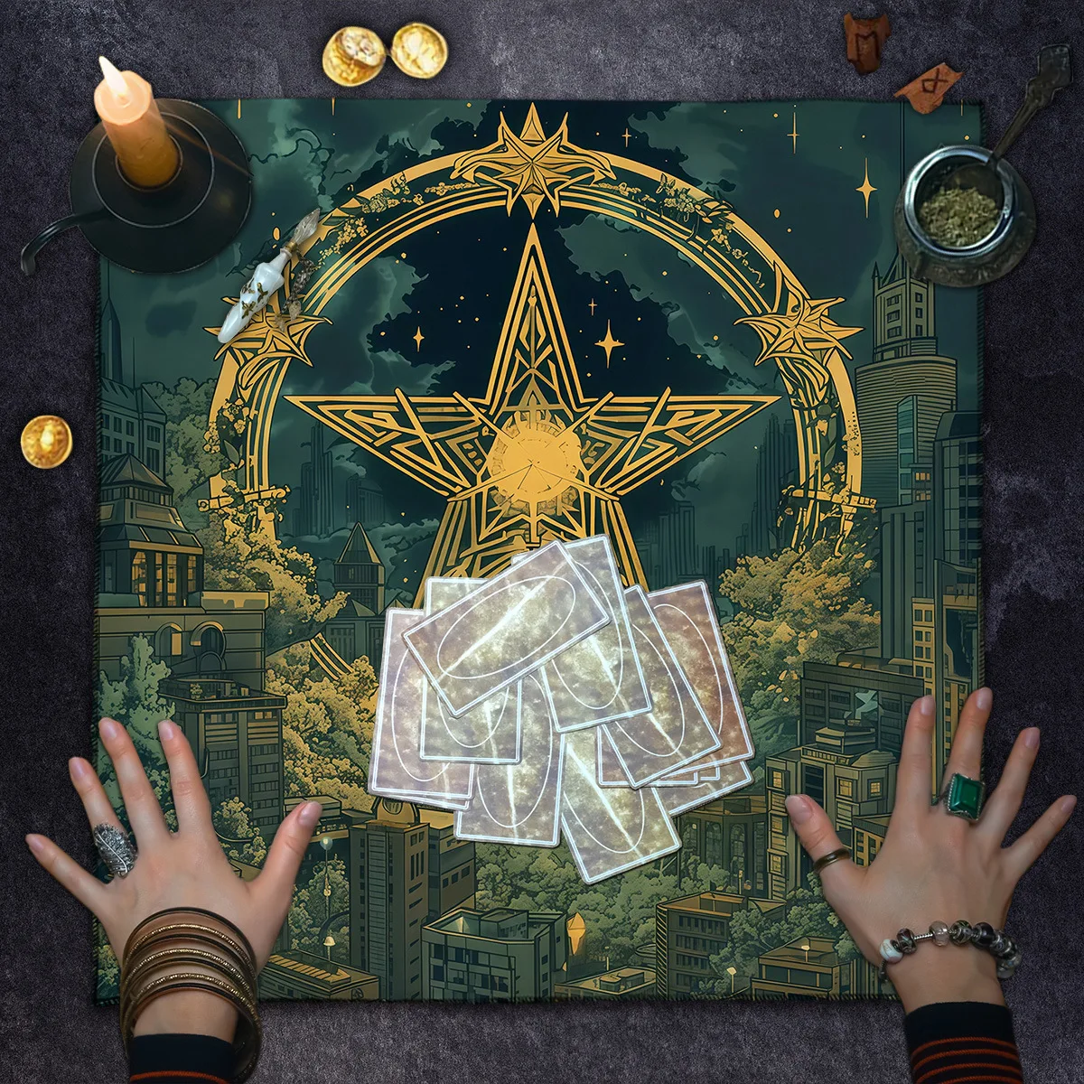 50cm/75cm Pentacle Tarot Altar Cloth, Wiccan Witch Divination Tablecloth Mystic Occult Star Pattern Tarot Reading Tapestry