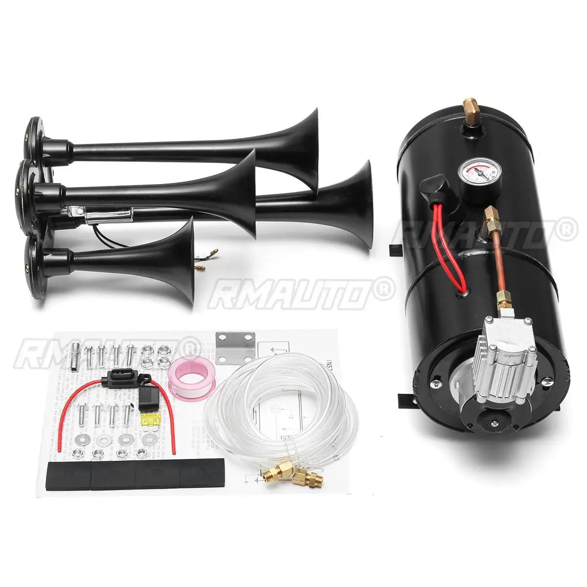 Car Horn Kit 4 Trumpet loud and powerful 12V 150dB 170 PSI Air Compressor Complete System for Car Truck Campers