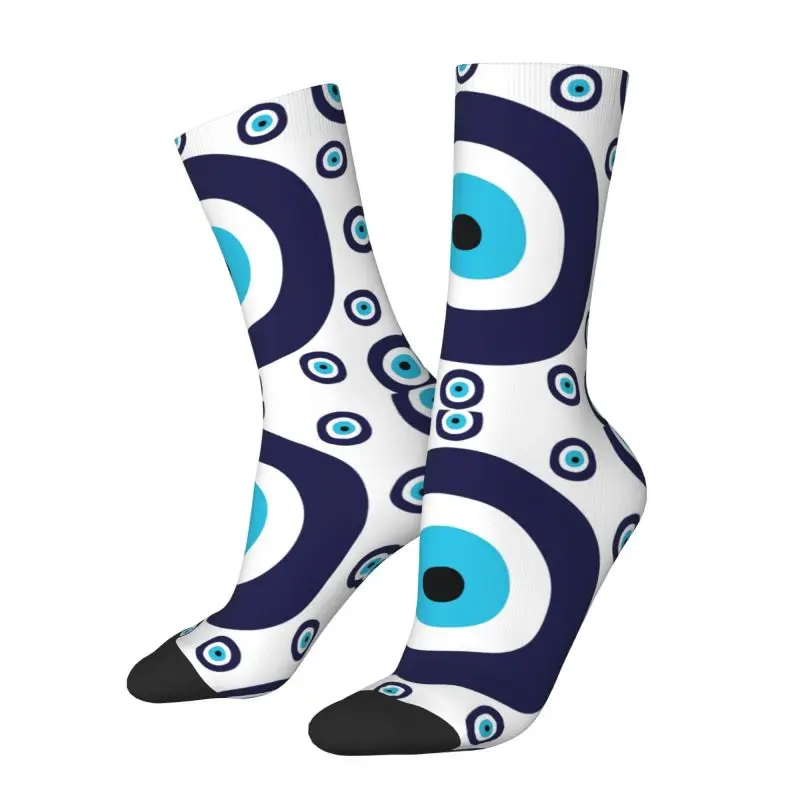 Navy Blue And Aqua Nazar Evil Eye Lucky Charm Pattern Socks Women Men Warm 3D Printing Amulet Boho Sports Basketball Socks