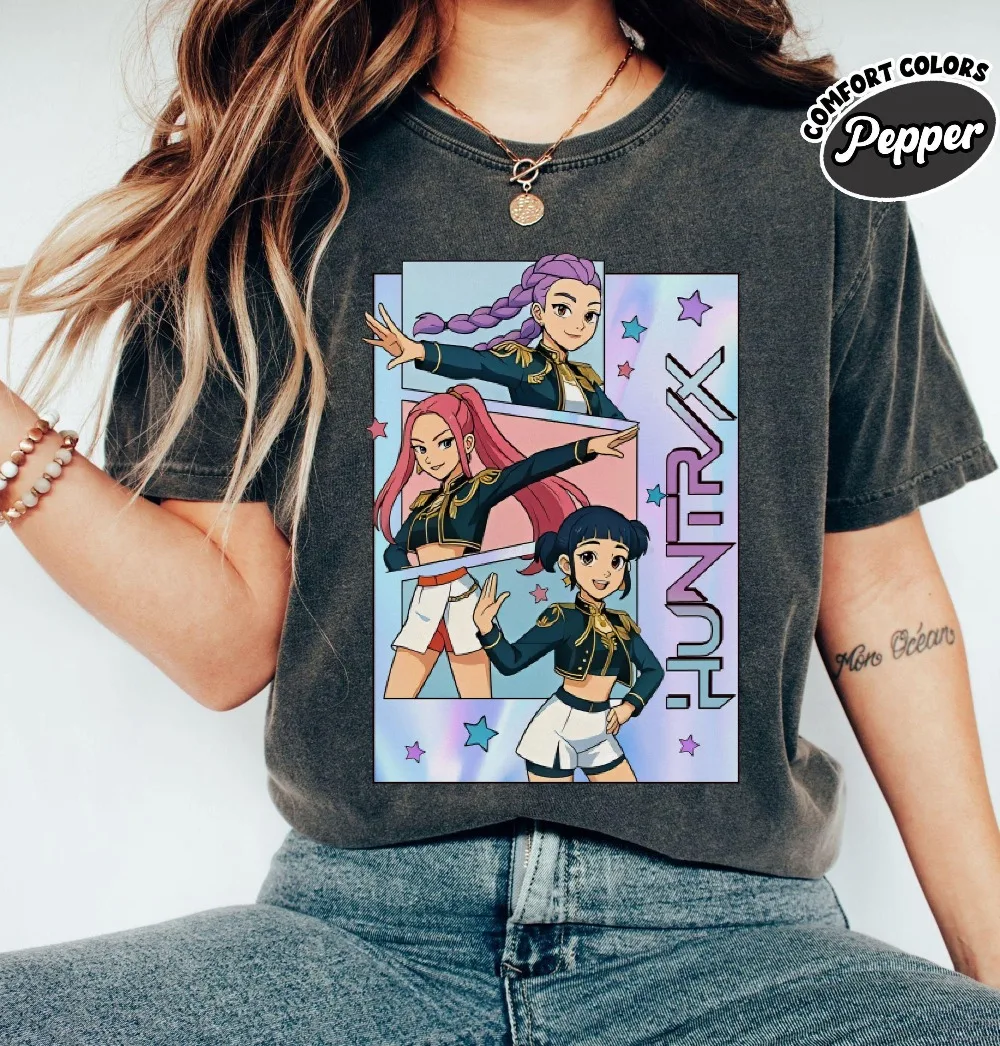 

Huntrix Girl Kpop Demon Hunters Kid Shirt Mira Rumi Zoey Tee Huntrix Kids Shirt Kawaii Tshirt Youth Graphic Gift for Daughter