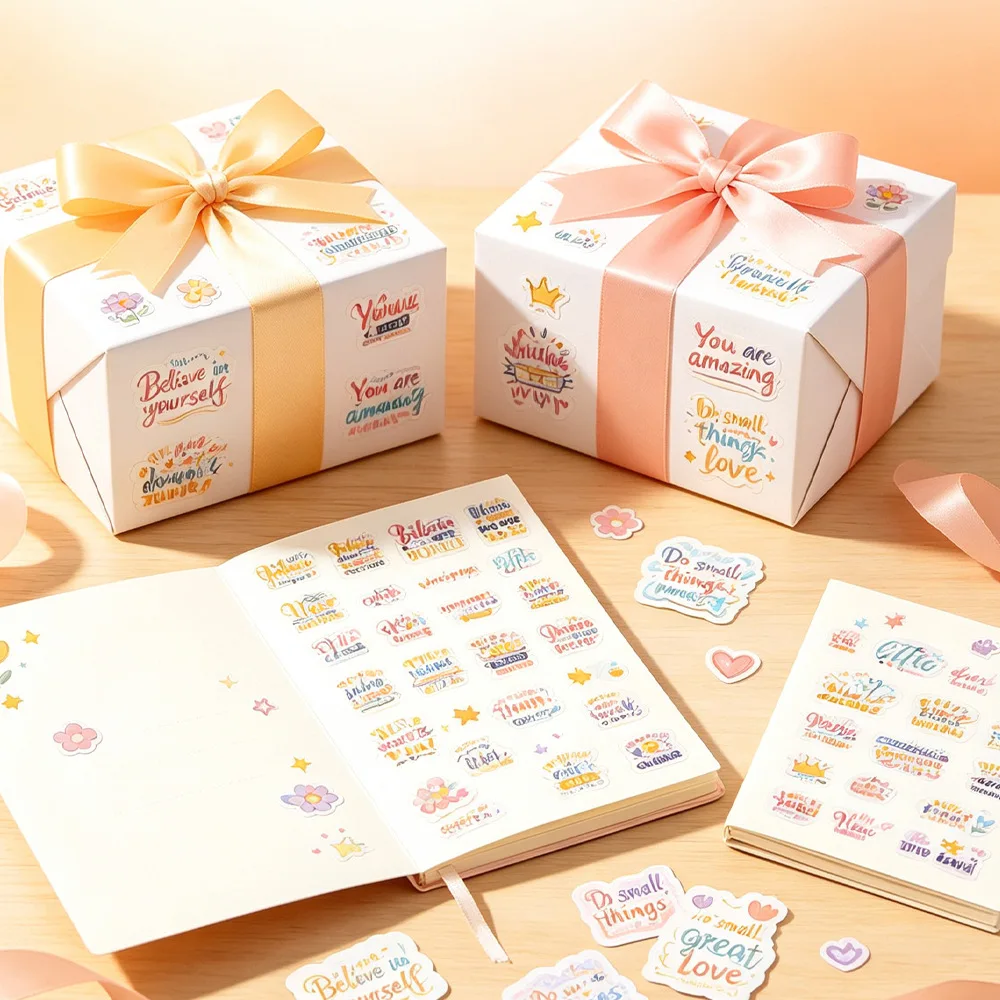 8 Pcs Positive Sayings Stickers, Aesthetic Lettering Sticker Pack ， For Journal Water Bottle Laptop Scrapbook Gift Decor