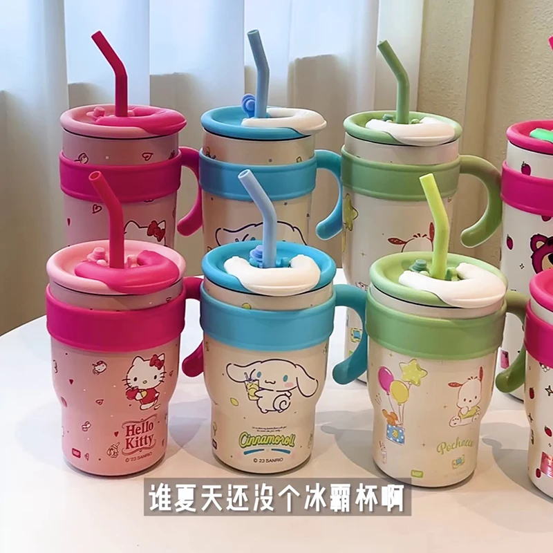 1200ml Sanrio Kawaii Insulated Water Bottle Hello Kitty Large Capacity Straw Thermo Cup My Melody Cartoon Kid Gift Stainless Cup