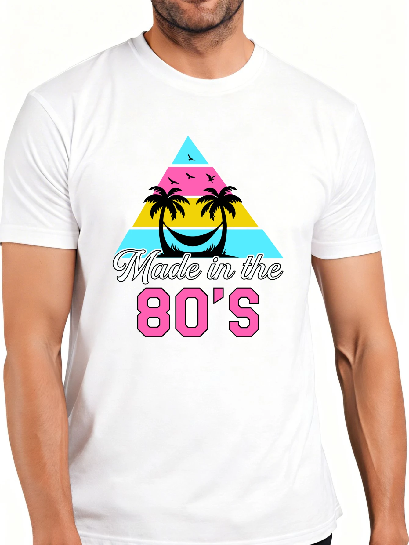 Vintage Style Men's T-Shirt with Tropical Pyramid Pattern and 