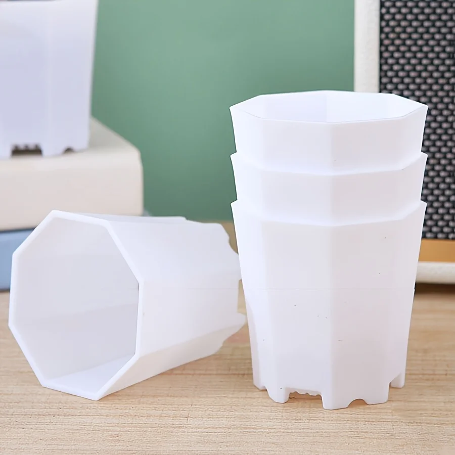 Pots octogonaux en plastique de 7cm, 10 pièces, blanc, noir, pour plantes succulentes, bureau, maison, balcon, bureau, ménage, extérieur, JXB