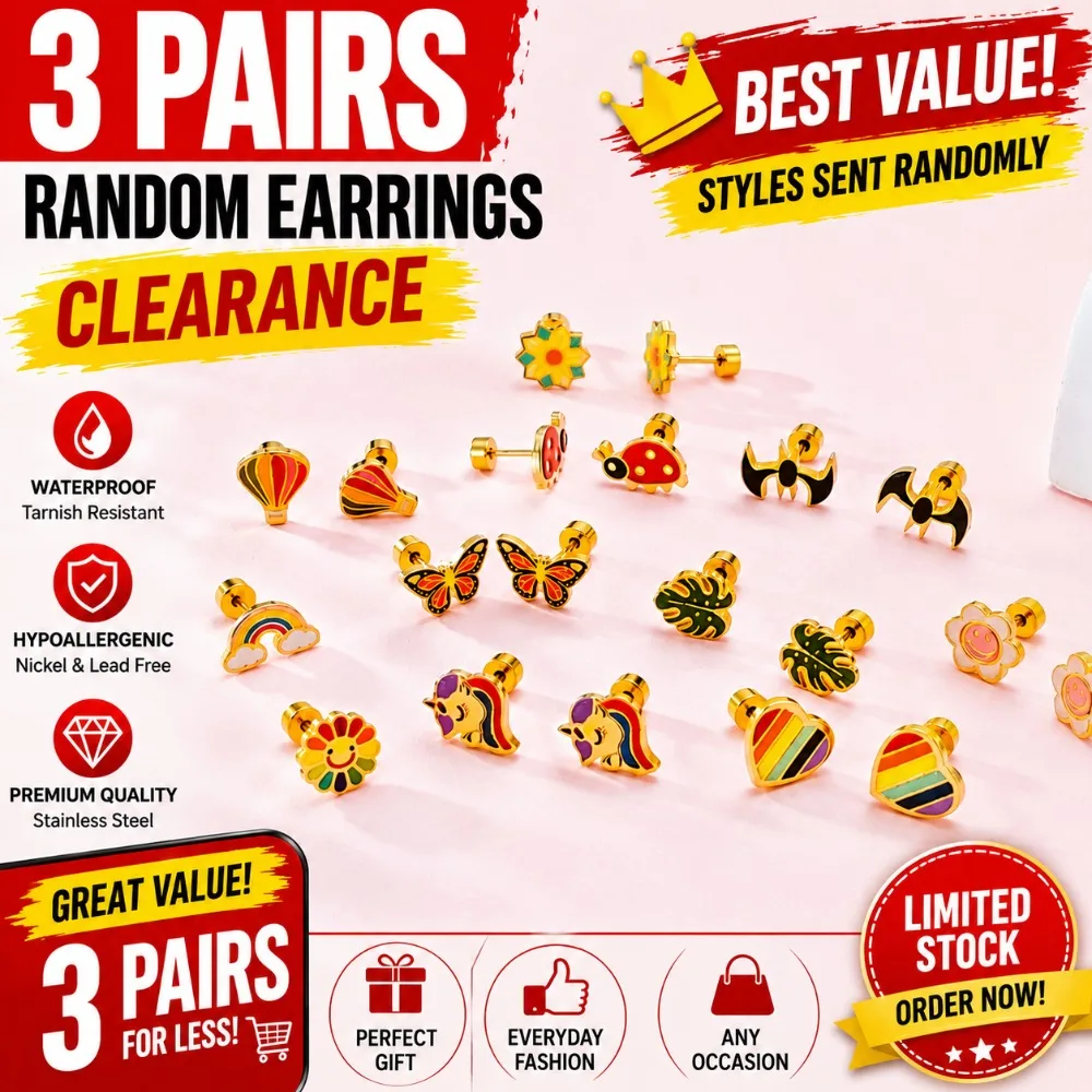 3Pairs Random Cartoon Enamel Stud Earrings Stainless Steel Anti-allergy Piercing Earrings Jewelry Gift