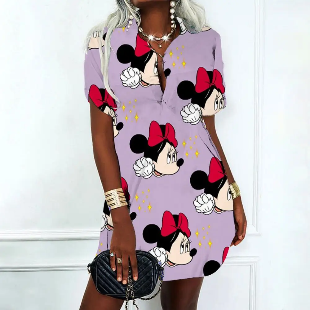 Sommer Kleider Frau 2022 Bieten Mickey Mini Kleid Elegante frauen Kleider für Party 2022 Disney V-ausschnitt Minnie Maus Polo shirts