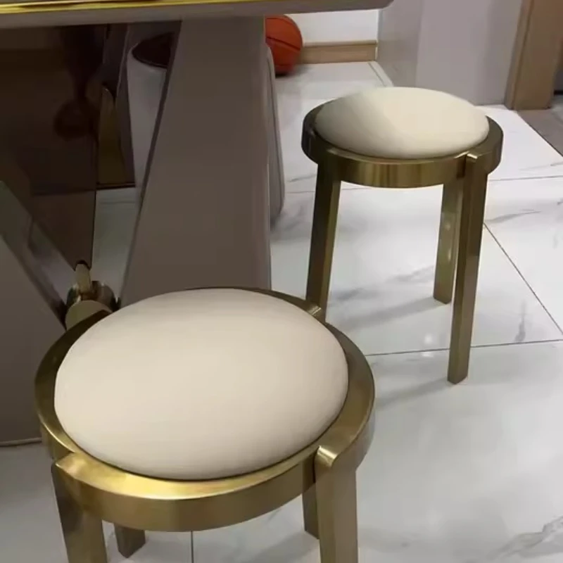 Modern Luxury Genuine Leather Counter Stools with Stainless Steel Footrest Stackable Minimalist Kitchen Accent Stools