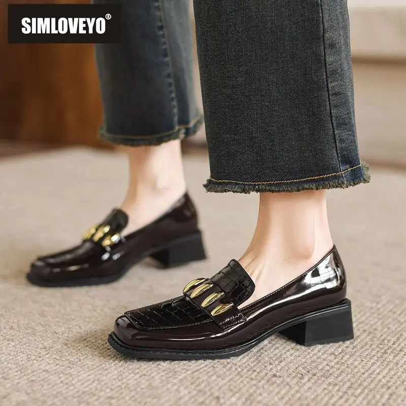 

SIMLVOEYO Brand Shiny Women Flats Square Toe Slip Loafer Comfortable Casual Office Lady Daily Shoes Footwear Oversize 42 43 Fall