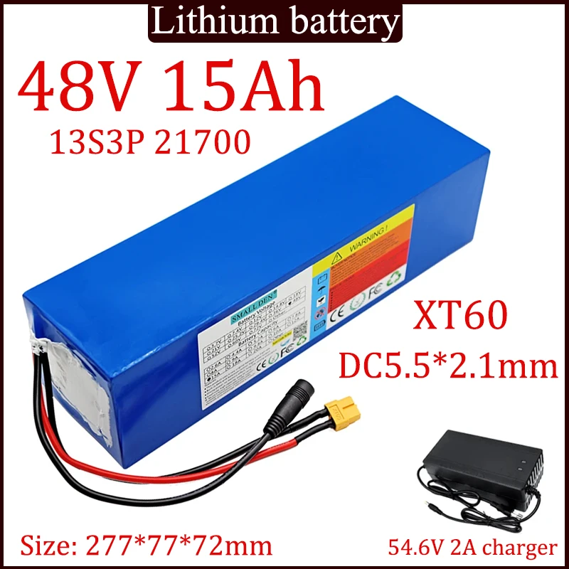 48V 15Ah 21700 13S3P lithium battery pack 800-1000W high-power built-in BMS for power tools +54.6V 2A charger