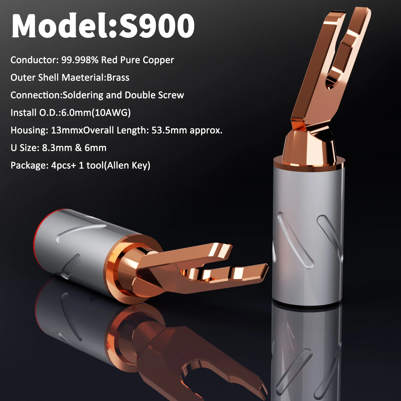Monosaudio S900 Pure Copper Gold Rhodium Speaker Y Spade Connector AMP Banana Plug Fork Speaker Plug Hifi Audio DIY Screw Lock