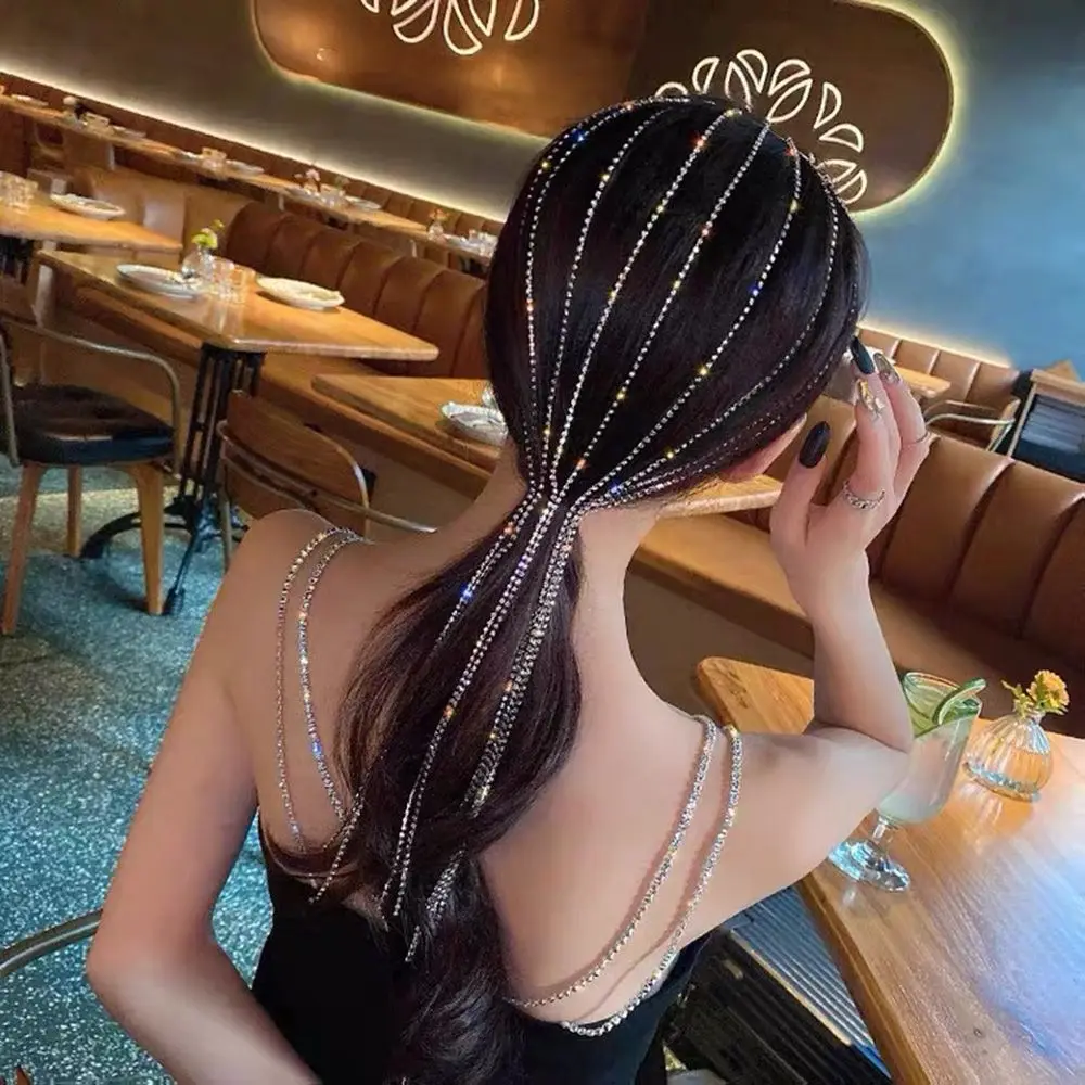 Fashionable long tassel headband Rhinestone Jewelry suitable for female brides shiny crystal headdress birthday party jewelry