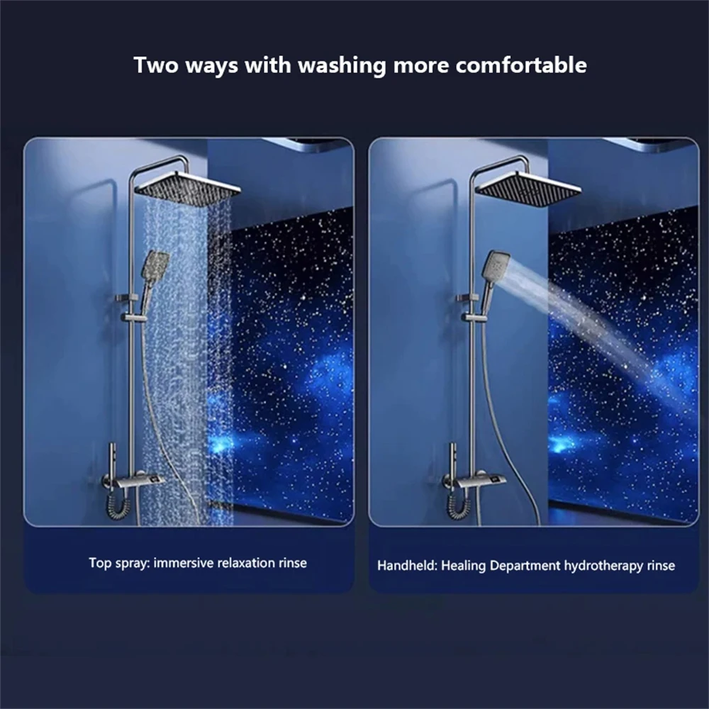 Bathroom Shower System Intelligent LED Temperature Display Shower Suite Bathtub Gray Rainfall Mixer Shower Faucet Complete Set