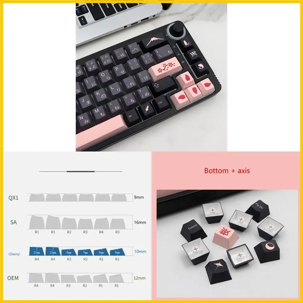 

136 GMK-KEY PBT Keycaps Japanese/English Night Sakuras For dz60 RK61 64 gk61 68 75 980 104 108 Mechanical Keyboard