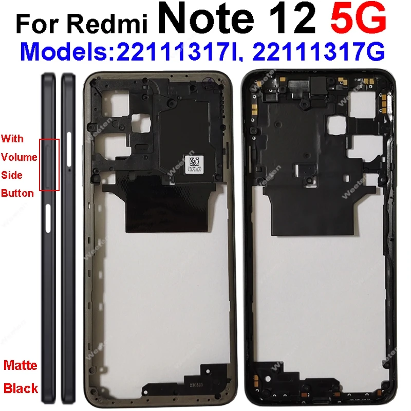 Middle Frame Housing For Xiaomi Redmi Note 12 Note 12 Pro 5G Middle Frame Bezel Holder Cover with Side Buttons Repair Parts