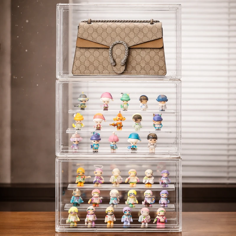 1/3 Pcs Clear StorageBox Stackable Display Case Acrylic Dustproof Organizer for Handbag Figure Toy Makeup Storage Organizer Box