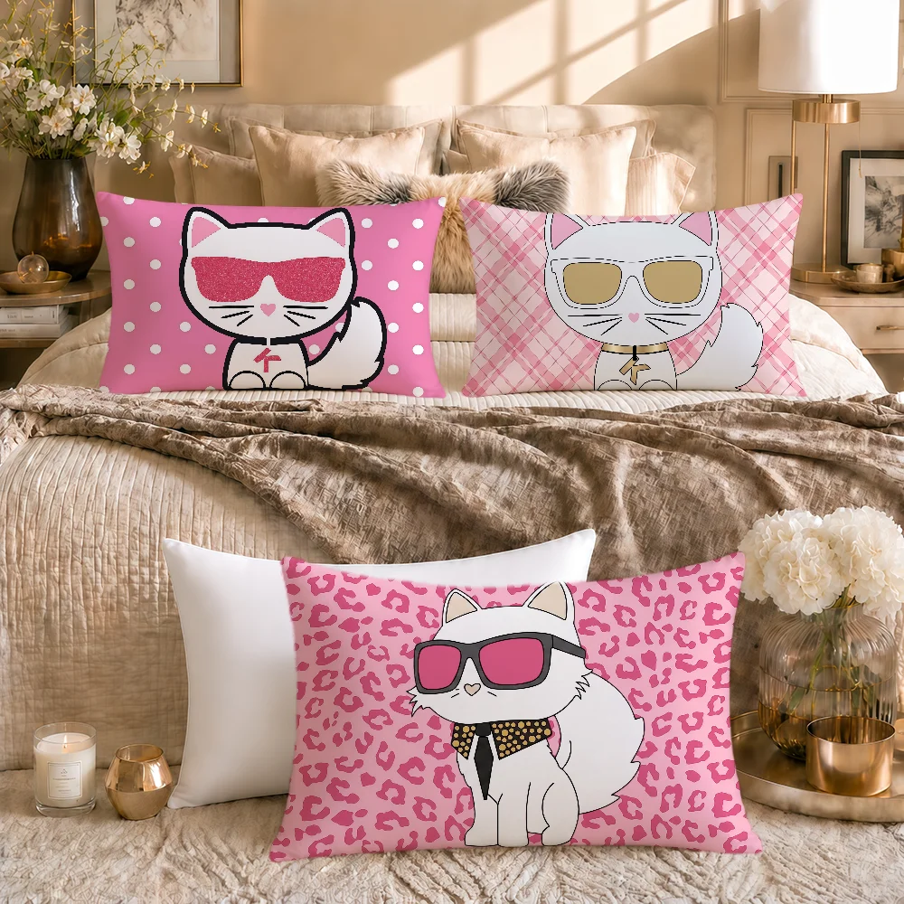 Fotografia 4: Capa de Almofada Retangular Moderna e Macia com Estampa de Gato Fofo para Decoração de Sofá, Sala de Estar, Quarto e Cabeceira – Presente Ideal