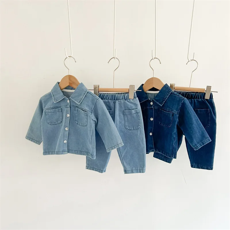 2025 Spring and Autumn Children's Denim Suit Long-sleeved Jacket Trousers Two-piece Set