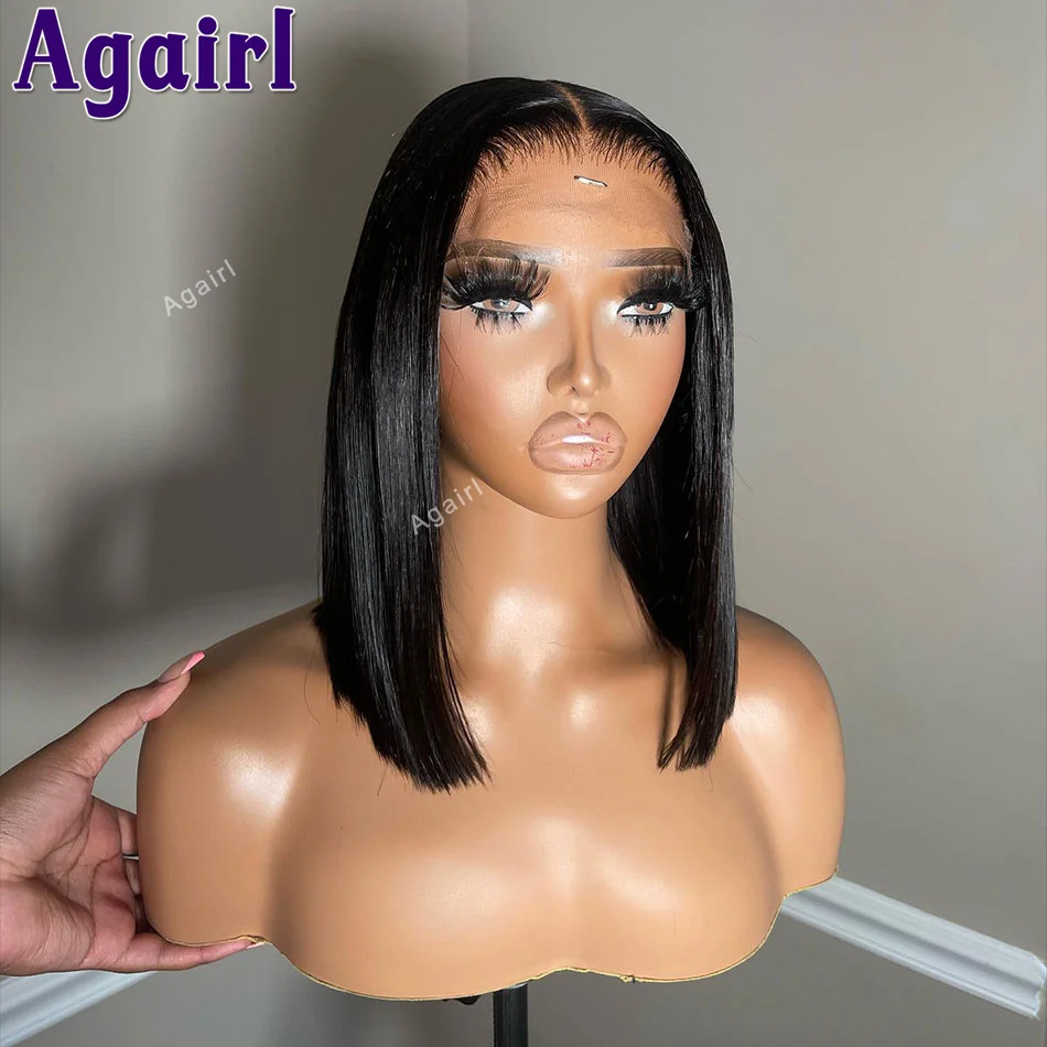 Wig Bob pendek merah sorot rambut manusia dengan kepadatan 180% penuh 13X4 renda Frontal Wig pendek Bob lurus renda depan Wig untuk WANITA HITAM