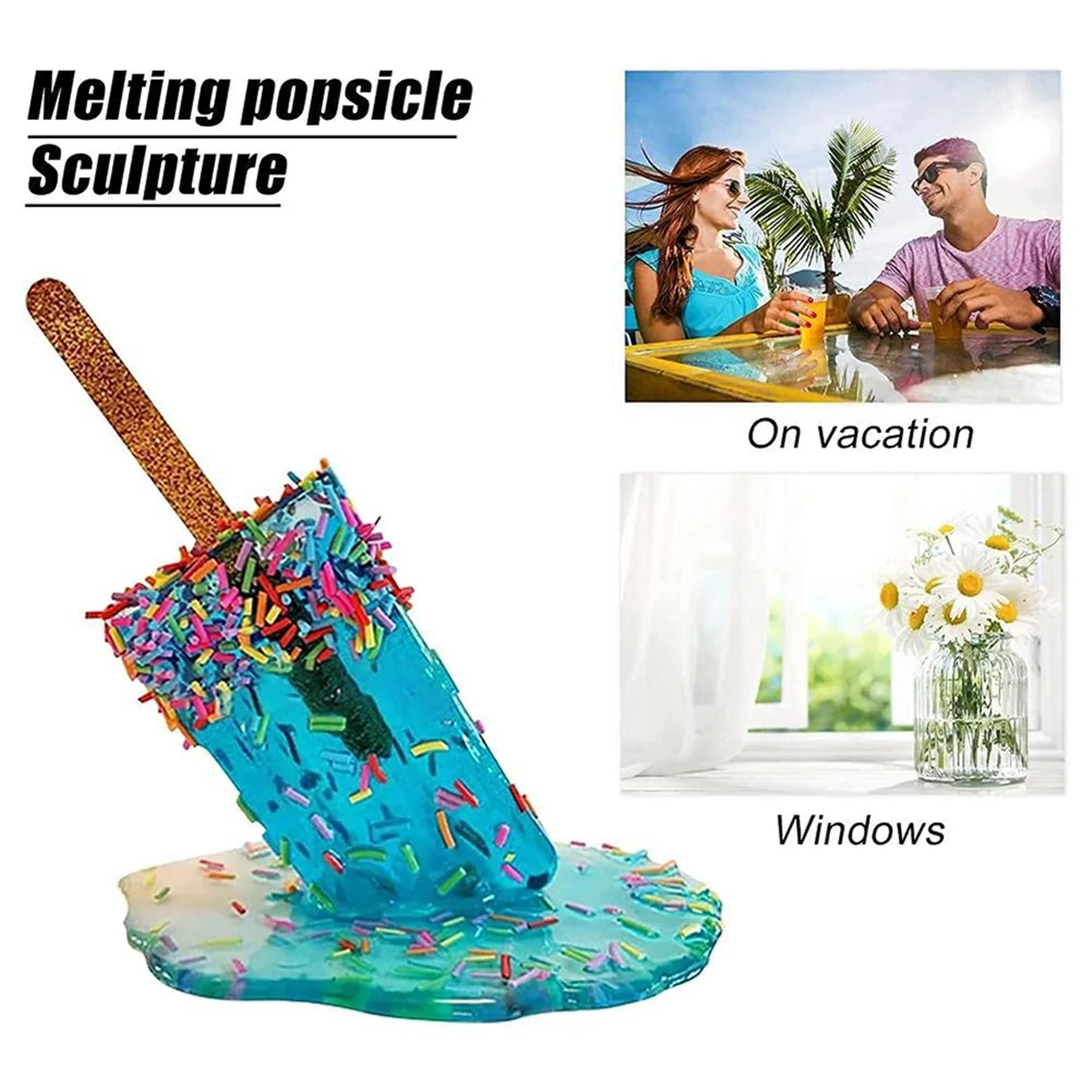 2PCS Popsicle Decoration, Melting Popsicle Ornaments Ice Cream Statues Summer Cool Popsicle Home Decoration-B