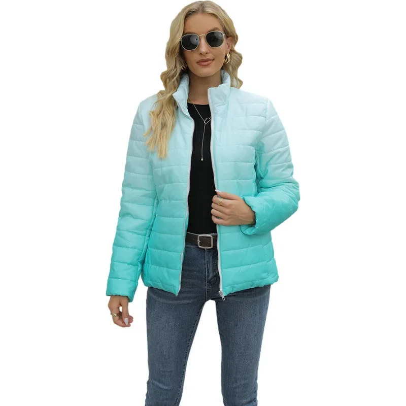 Veste matelassurera en coton pour femme, imprimé nickel é, manches longues, poche zippée, col montant, rose, automne et hiver 2024