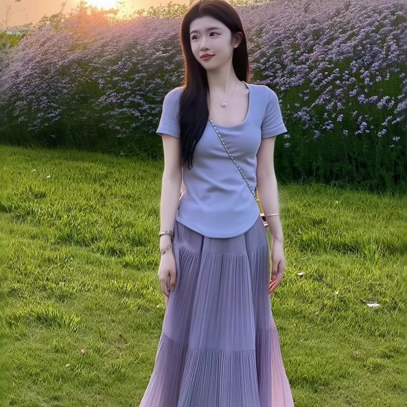 

Комплект Summer Faion Purple Series, футболка ort Sve, топ, юбка длиной f, комплект из двух предметов, молодежный комплект