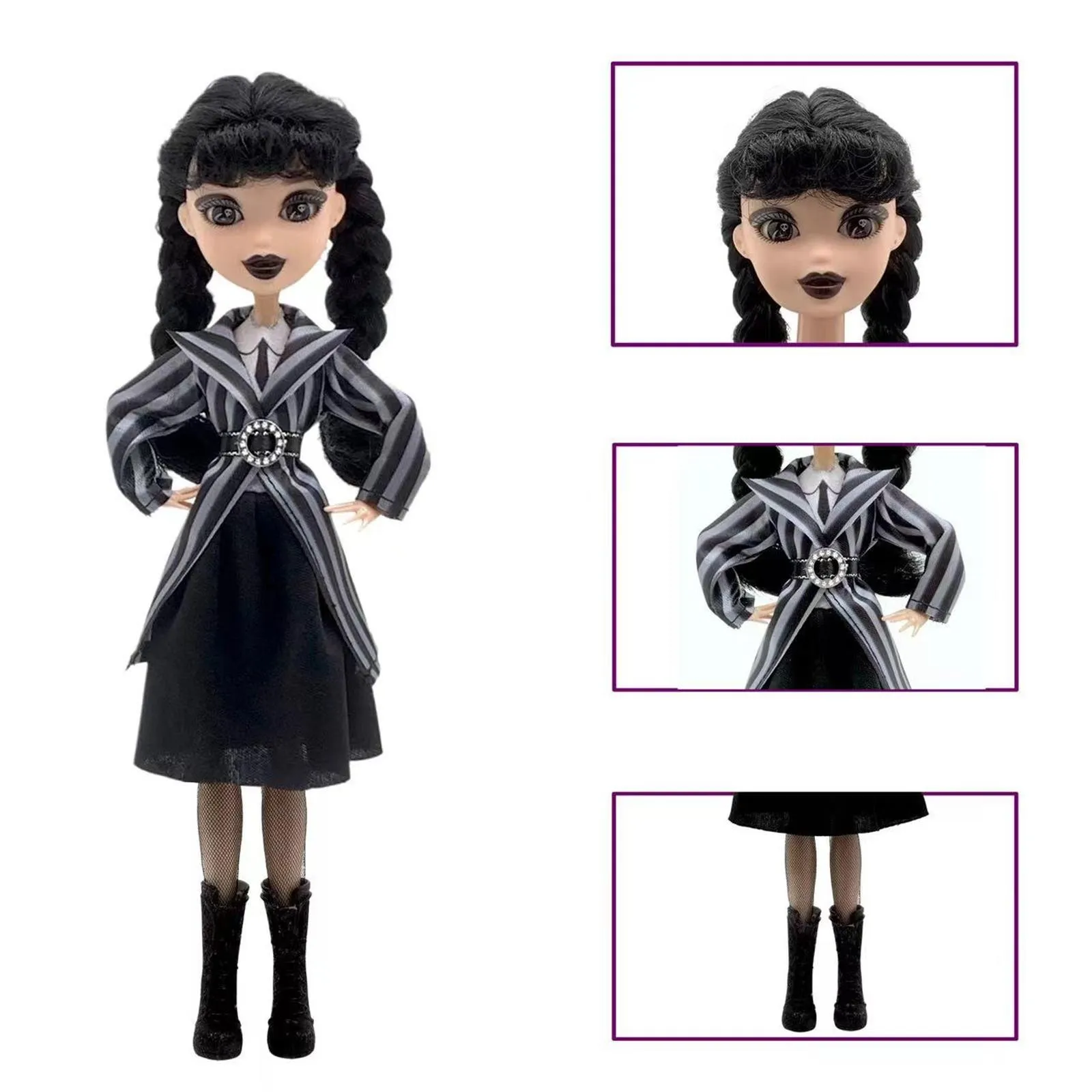 25cm Movie The Addams Family Wednesday Addams Black dress Q version Action Figure PVC Model Desk Decor Toys doll Collect Gifts