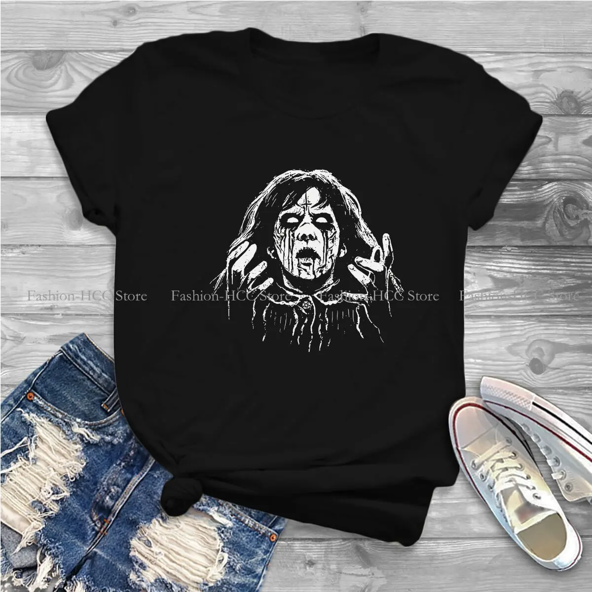 THE Newest Polyester TShirts The Exorcist Movie Female Graphic Tops T Shirt O Neck