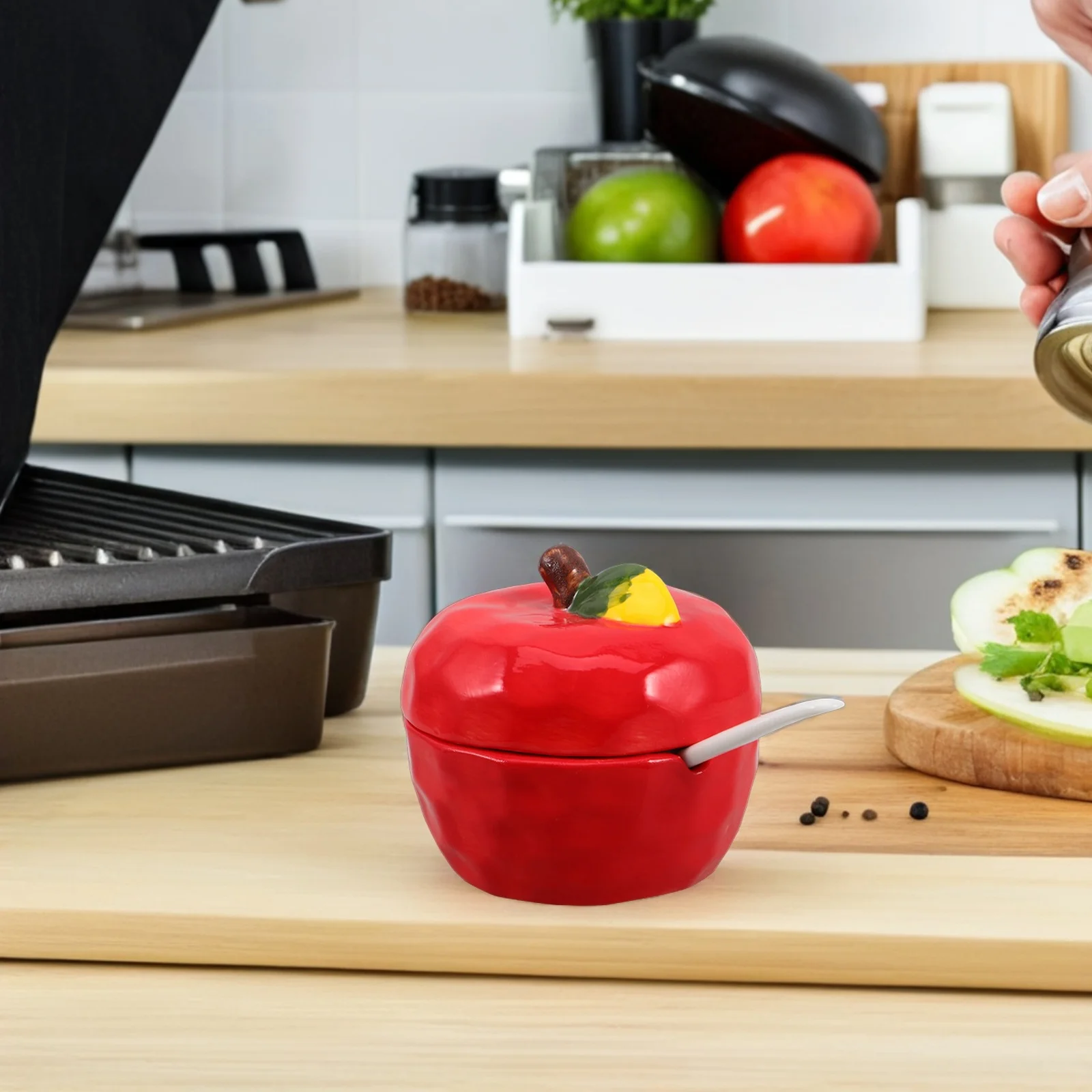 

Creative Ceramic Seasoning Jar Set Kitchen Organizer Spice Containers Salt Pepper Condiment Pot Spoon Included