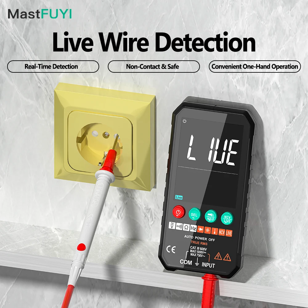 MASTFUYI Универсальный цифровой мультиметр с автоматическим определением диапазона — интеллектуальный мультиметр с тестером непрерывности сопротивления NCV для напряжения переменного/постоянного тока