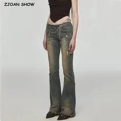 American Retro Skinny Low Waist Flare Jeans Women Acid Washes Slim Fit Stretch Boot Cut Denim Pants Full Length Tight Trousers
