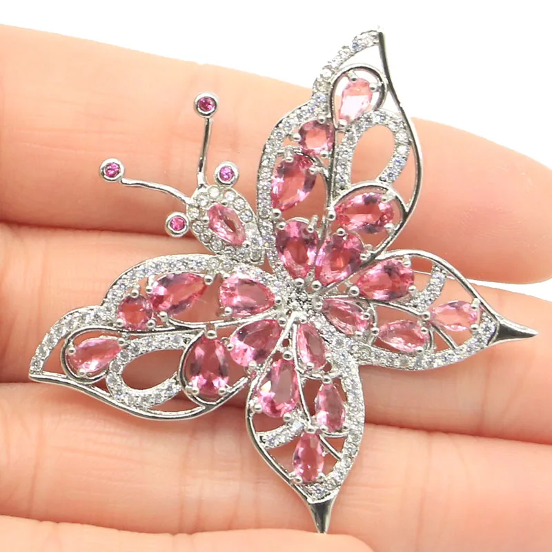 

Buy 4 Get 1 Free 48x40mm Gorgeous 6.9g Butterfly Shape London Blue Topaz Pink Tourmaline CZ Woman's Wedding Silver Pendant