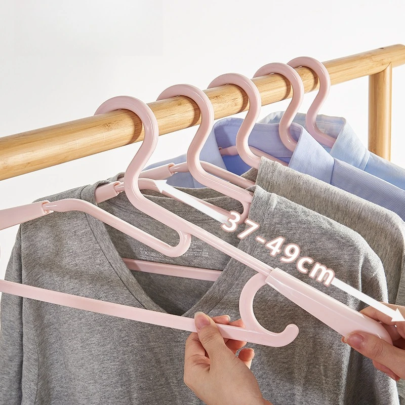 

5PCS Retractable Plastic Adult Clothes Hanger Collar Protection Design Household Wardrobe Garment Support Laundry Drying Hanger