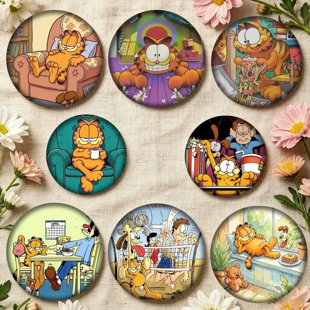 Cute Anime G-Garfields Cat New 25 32 44 58 75mm Badges Personalized Round Brooches Pins Accessory Gift