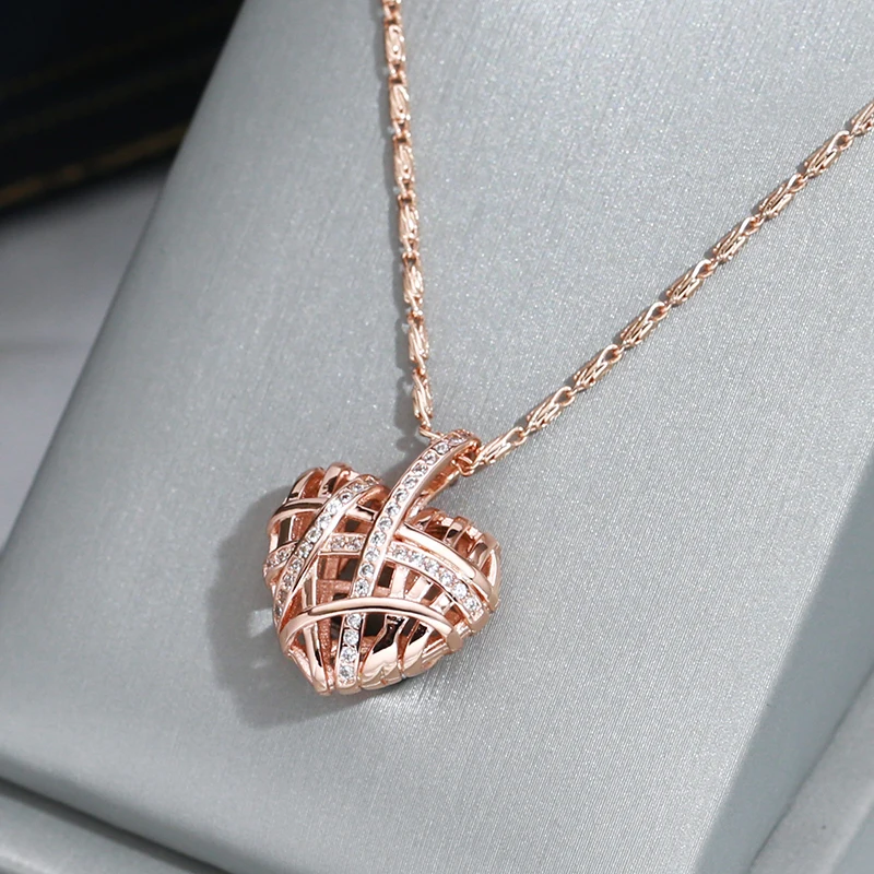 Wbmqda New Fashion Wrapped Hollow Love Shape Zircon Pendant Necklace For Women 585 Rose Gold Color Designer\'s Work 2023 Trending
