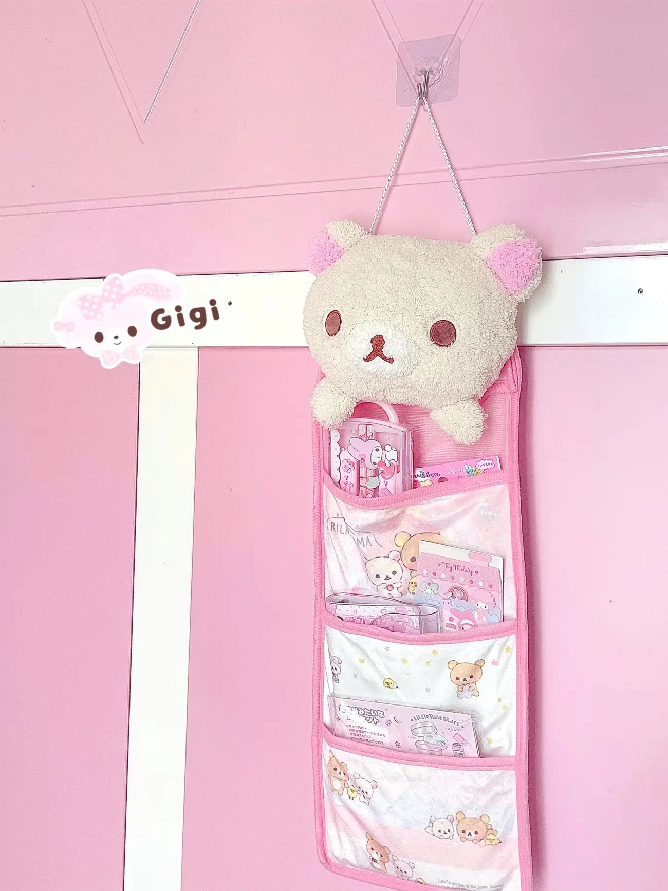 Kawaii Rilakkumas Wall Hanging Storage Bag Cartoon Korilakkuma Bear Door Hanging Bag Large Capacity Sundries Storage Bag Gifts