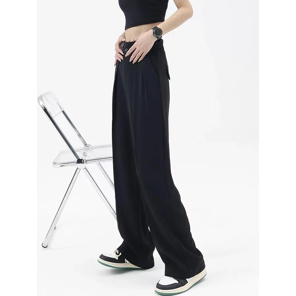 Black Dress Pants for Women High Waisted Irregular Wide Leg Pants Spring Loose Trousers Fashion Solid Pleated Suit Pants Woman