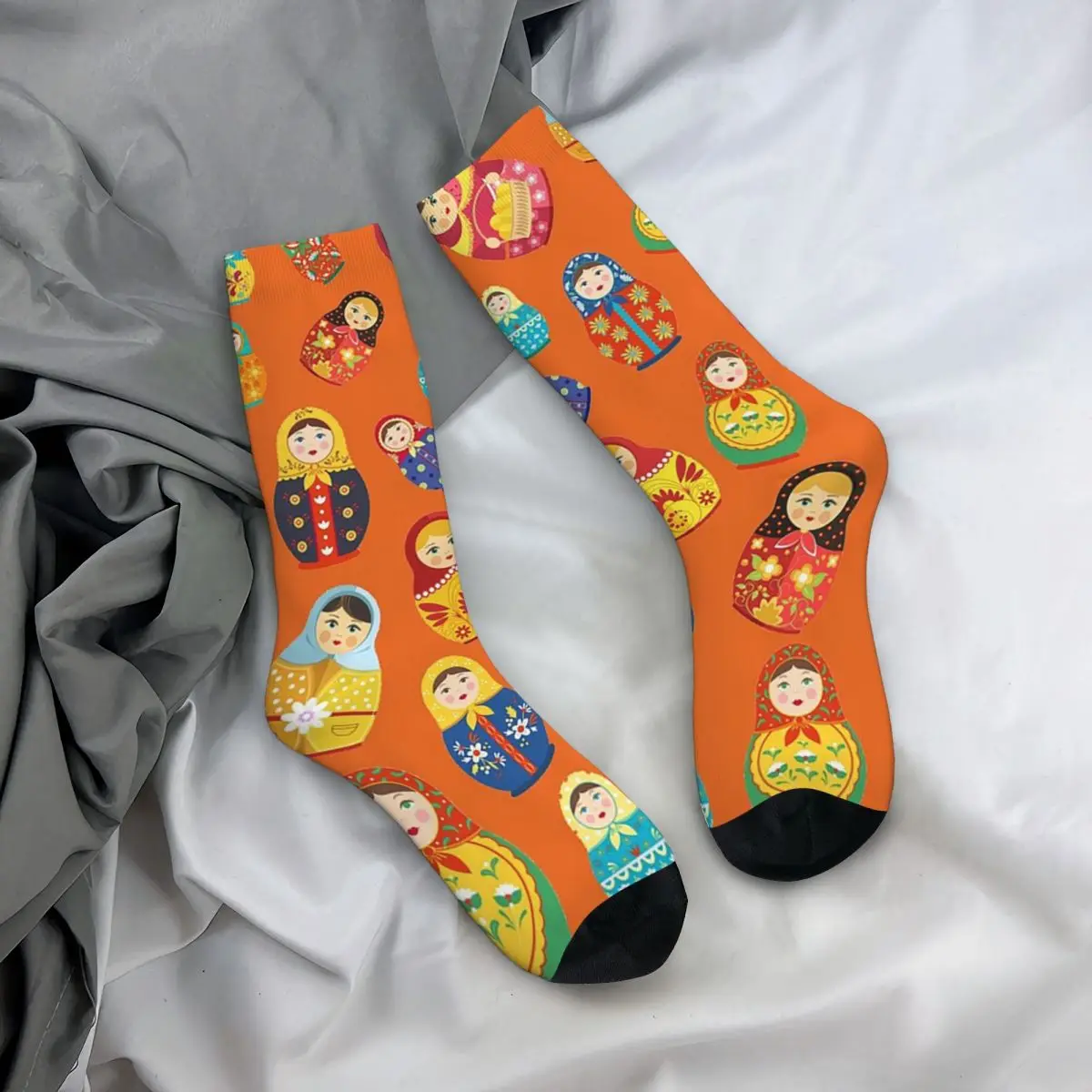

All Seasons Crew Stockings Cartoon Russia Matryoshka Doll Pattern Socks Harajuku Long Socks for Men Women Valentine's Day Gifts