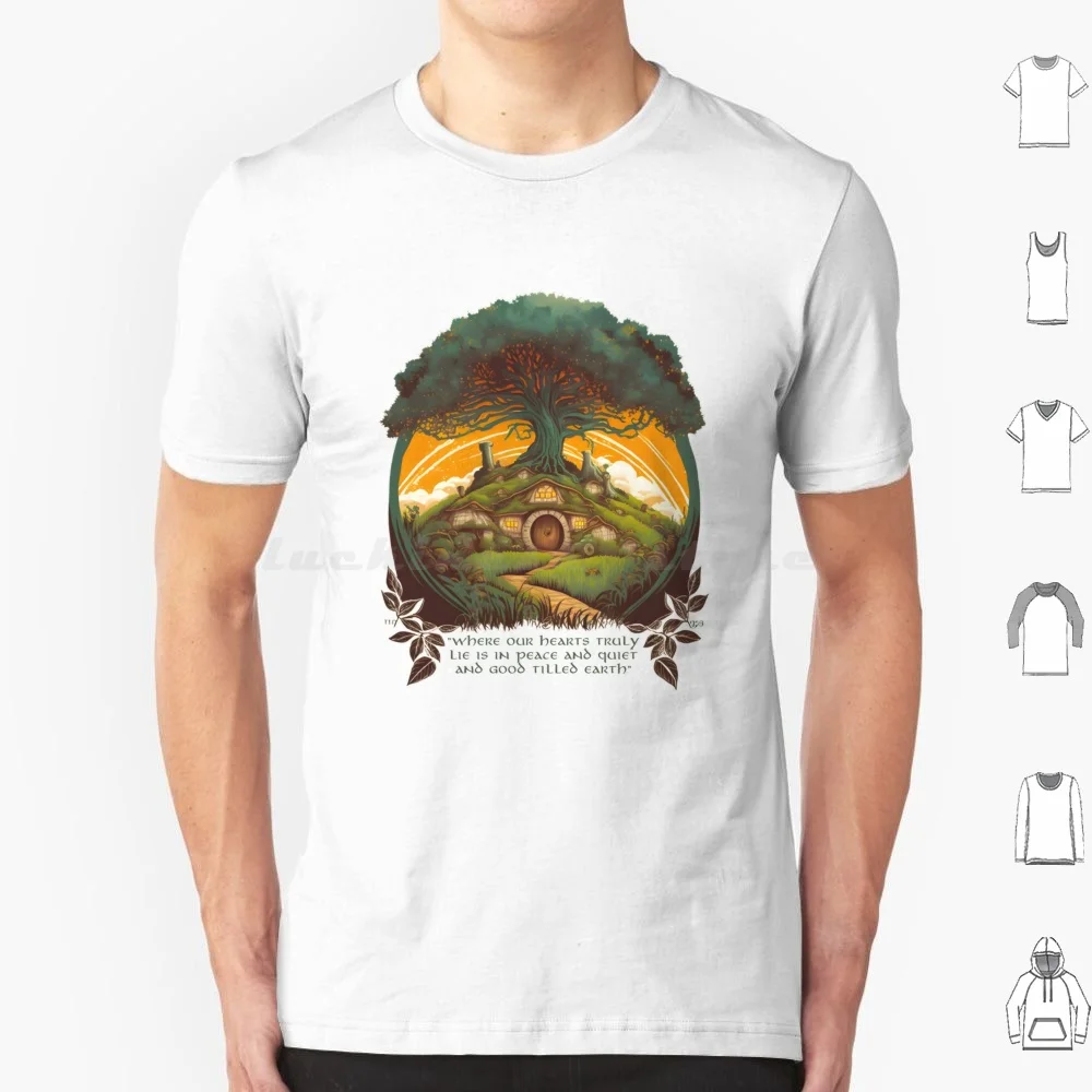 Round Doors Under A Tree-Fantasy T Shirt 6Xl Cotton Cool Tee Gandalf Tolkien Mordor Sauron Frodo Bilbo Geek Jrr Erebor Fantasy