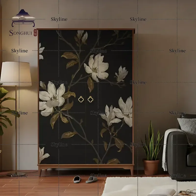 for Medieval Style Pure Solid Wood Wardrobe with Flower Pattern Light Luxury Complete Bedroom Locker New Chinese Style