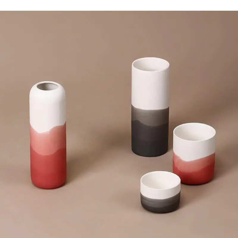 Minimalism Gradient Ceramic Vase Desk Decoration Porcelain Floral Vases Flower Pots Decorative Arrangement Modern Decor