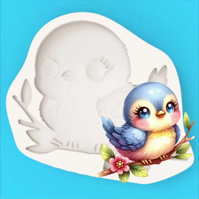Flower Branch and Bird Shape Molds Cartoon Chocolate Fondant Making Silicone Mold