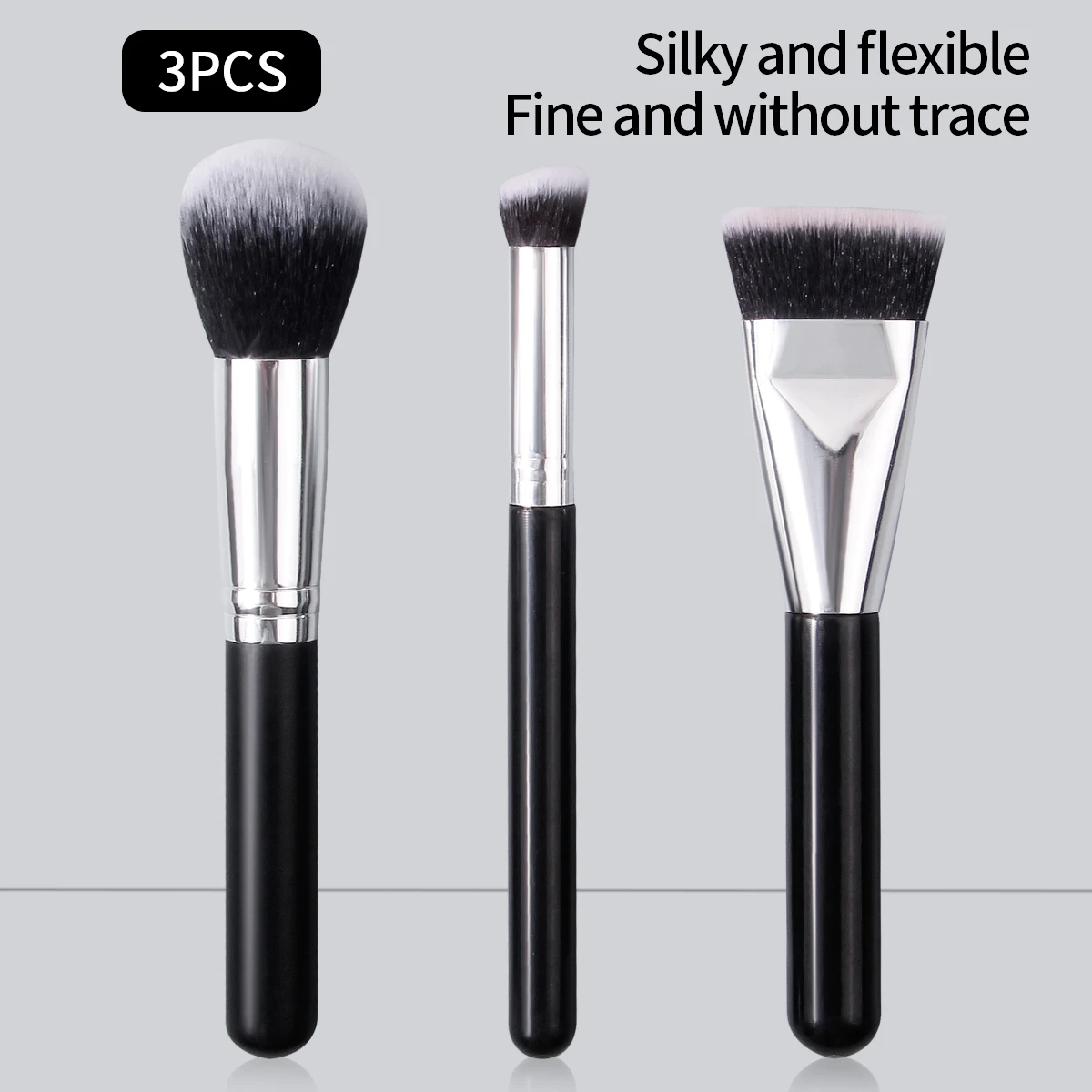 3PCS 소프트 플랫 헤드 컨투어 브러쉬, 컨실러 브러쉬, 루즈 브러쉬, 다기능 페이셜 메이크업 브러쉬, 휴대용 메이크업 도구