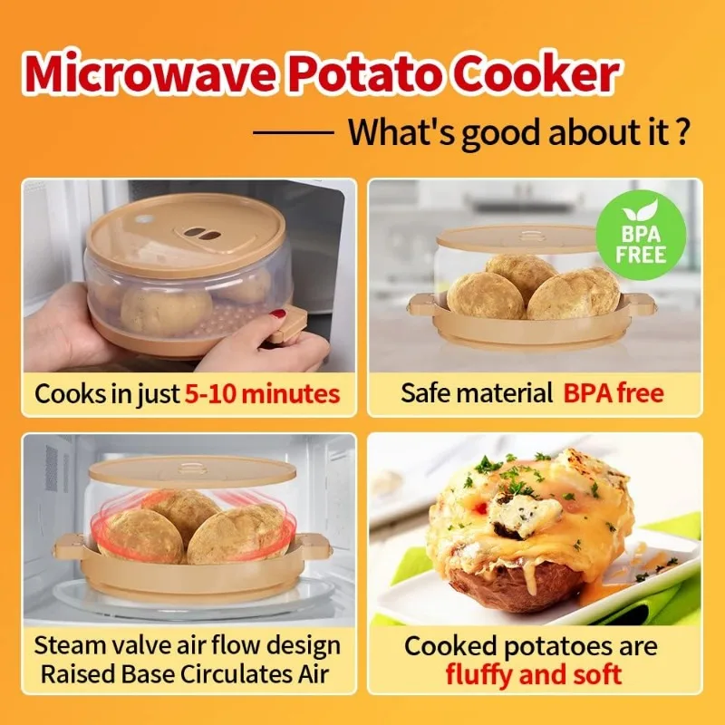 Microwave Baked Potato Cooker -Cooks in Minutes for Tender & Fluffy Results, BPA-Free Upgrade